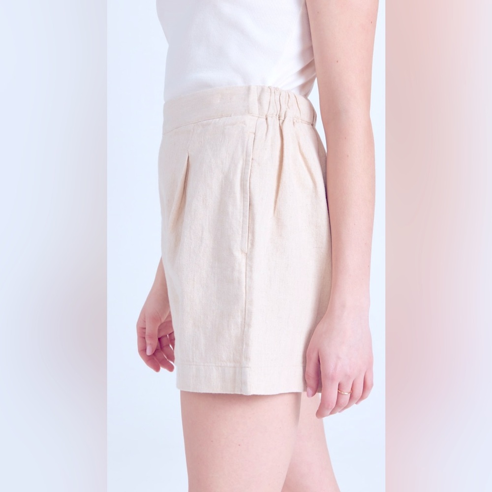 Madewell Womens Pull On Linen-Blend Elastic Waist Shorts Pockets Beige Med NWT